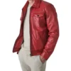 Zaymor Red Leather Trucker Jacket Side Look
