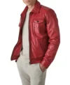 Zaymor Red Leather Trucker Jacket Side Look
