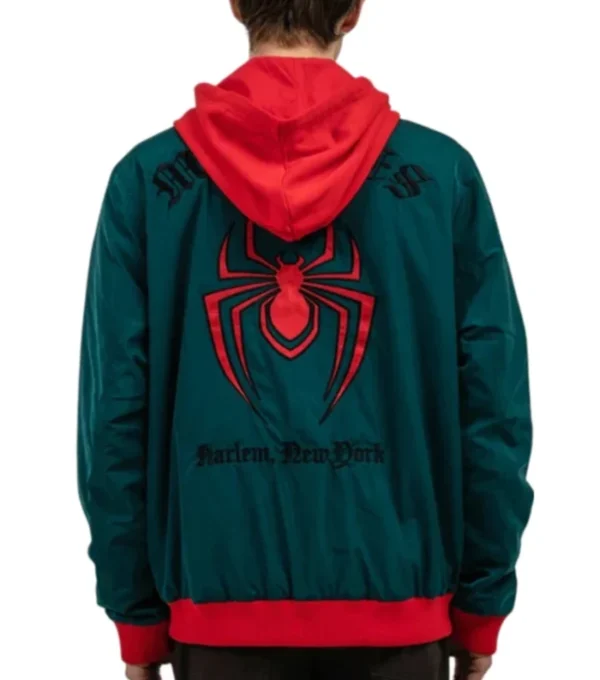 Zephron Green Miles Morales Polyester with Red Hoodie Jacket Back