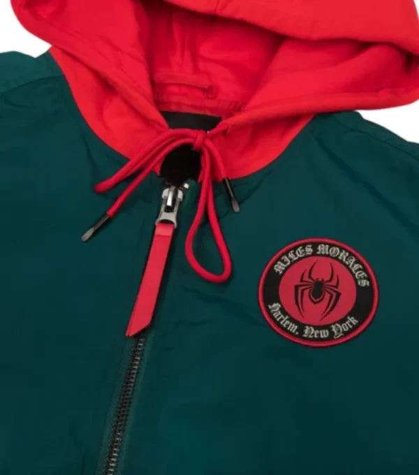 Zephron Green Miles Morales Polyester with Red Hoodie Jacket Closer