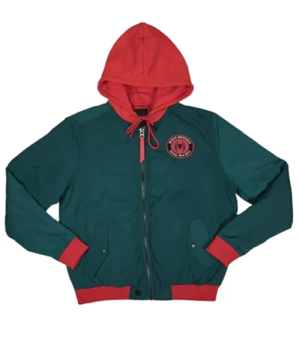 Zephron Green Miles Morales Polyester with Red Hoodie Jacket Front