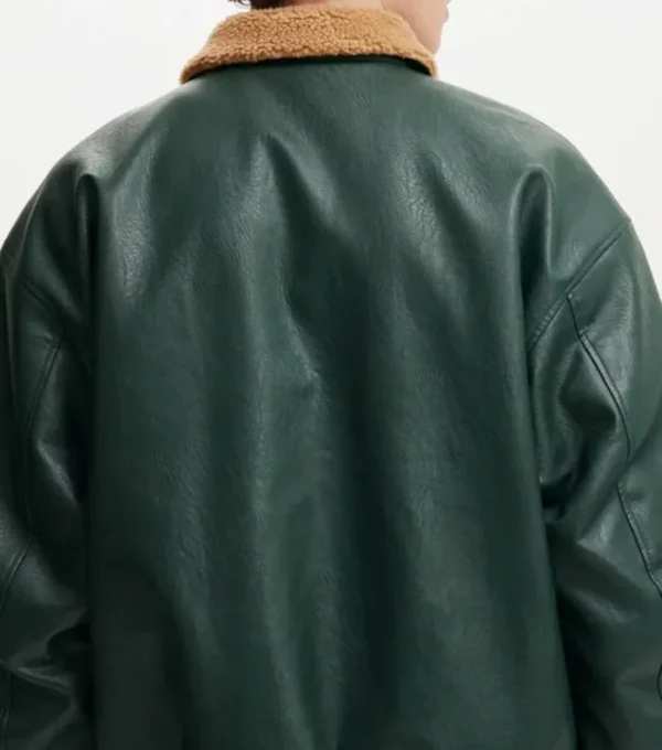 Zyphros Green Bomber with Brown Fur Collar Jacket Back