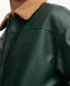 Zyphros Green Bomber with Brown Fur Collar Jacket Closer