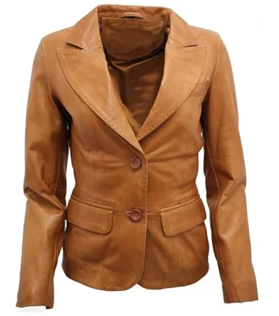 Ava Tan Leather Blazer