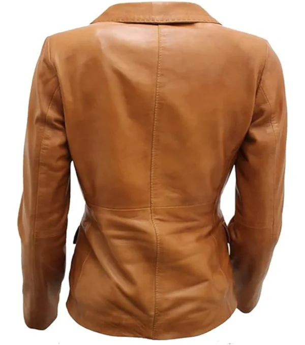 Ava Tan Leather Blazer Back