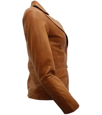 Ava Tan Leather Blazer Side Look