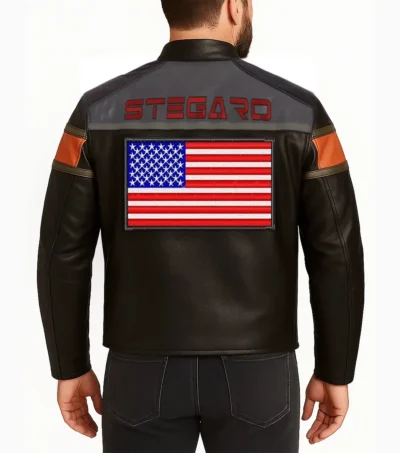 Cafe Racer USA Flag Biker Leather Jacket Back Look