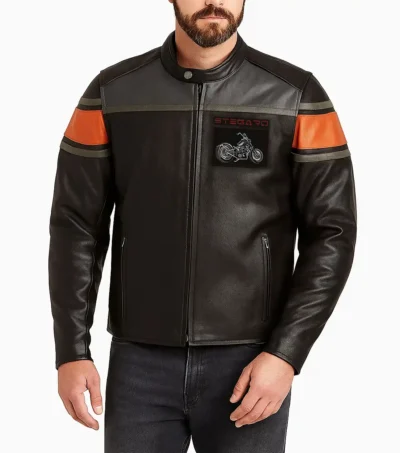 Cafe Racer USA Flag Biker Leather Jacket Front