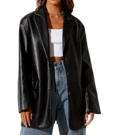 Claire Black Faux Leather Blazer