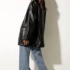 Claire Black Faux Leather Blazer Back