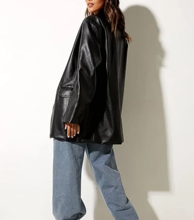 Claire Black Faux Leather Blazer Back