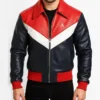 Colorblock Leather Bomber Jacket Front