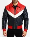 Colorblock Leather Bomber Jacket Front