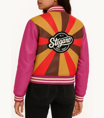 Daisy Retro Colorblock Bomber Jacket Back Look
