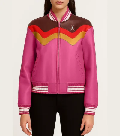 Daisy Retro Colorblock Bomber Jacket Front