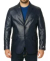 Drevik Navy Blue Leather Blazer