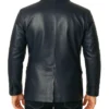 Drevik Navy Blue Leather Blazer Back