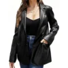 Faith Black Leather Blazer Jacket Front