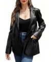 Faith Black Leather Blazer Jacket Front