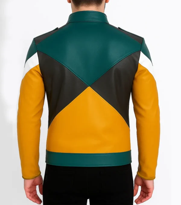 Geometric Leather Biker Jacket Back Look