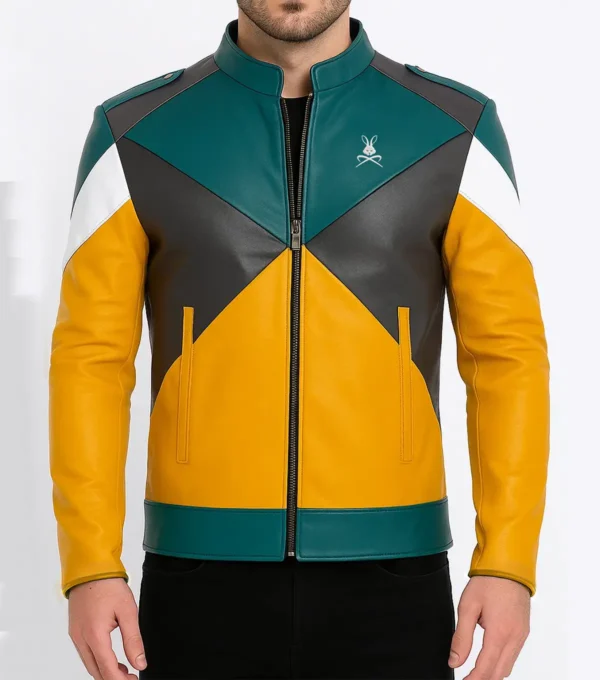 Geometric Leather Biker Jacket Front