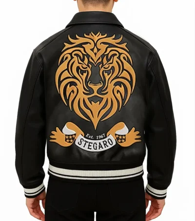 Gold Lion Leather Jacket Back Look
