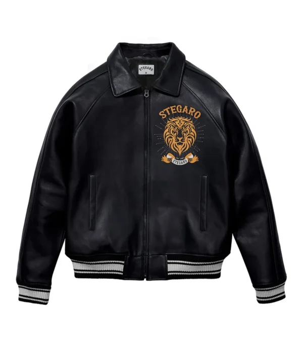 Gold Lion Leather Jacket Front