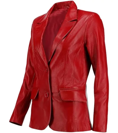 Grace Red Leather Blazer Side Look