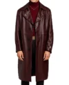 Granthar Maroon Real Leather Trench Coat