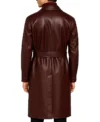 Granthar Maroon Real Leather Trench Coat Back