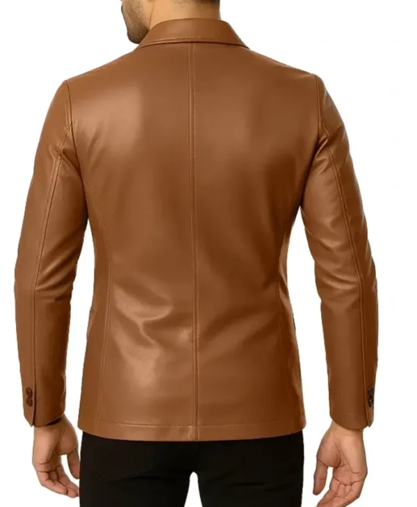 Griffin Brown Faux Leather Blazer Back Look