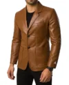 Griffin Brown Faux Leather Blazer Front