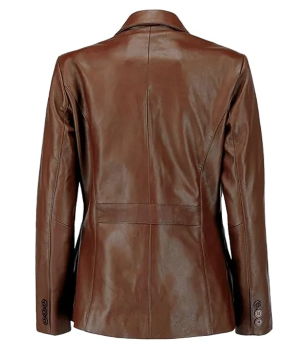 Ivy Women's Brown Leather Blazer Back