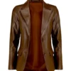 Ivy Women's Brown Leather Blazer Front