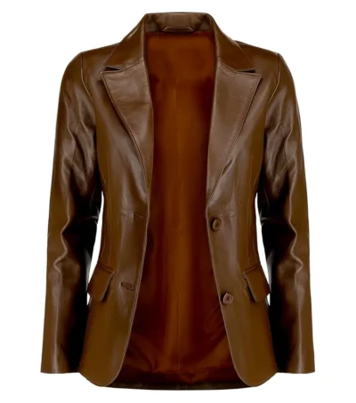 Ivy Women's Brown Leather Blazer Front