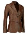 Ivy Women's Brown Leather Blazer Side Look