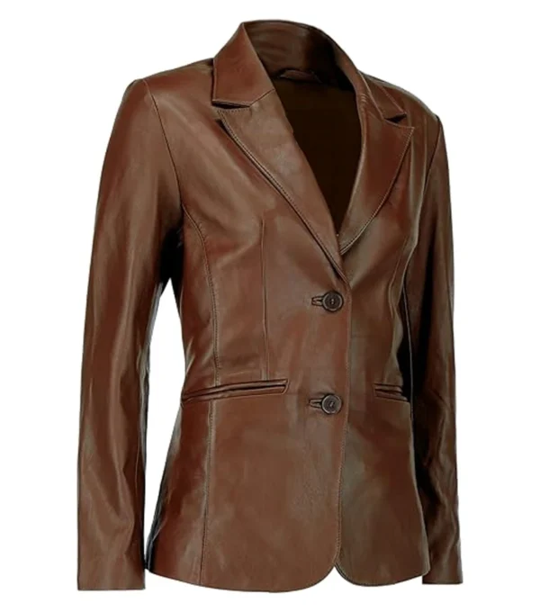Ivy Women's Brown Leather Blazer Side Look