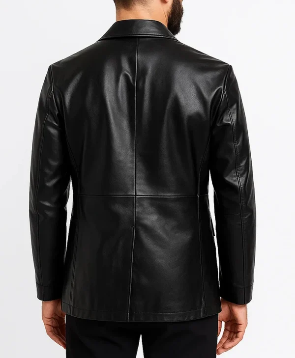 Kaelen Vintage Black Leather Blazer Back