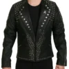 Levik Studded Black Leather Blazer