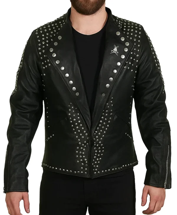 Levik Studded Black Leather Blazer