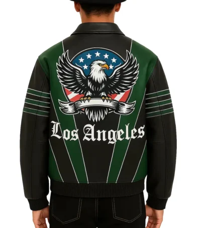Los Angeles Leather Bomber Jacket Back Look