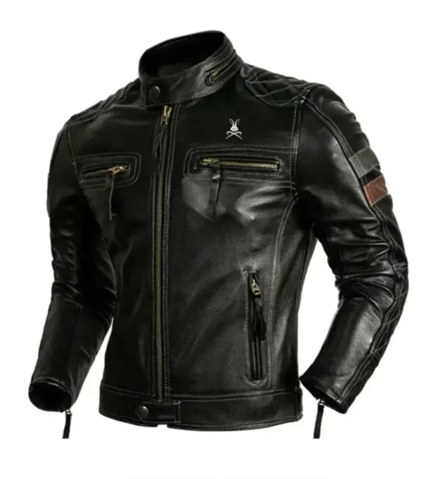 Luther Quilted Shoulder Leather Jacket Front