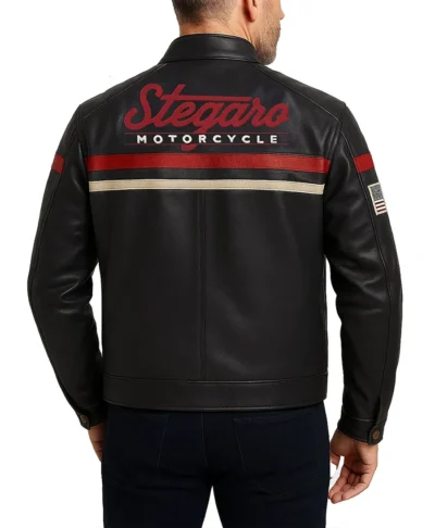 Motorcycle Bonded Leather Biker Jacket Back Look
