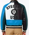 Multicolor Bomber Leather Blue Jacket Back