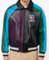 Multicolor Bomber Leather Blue Jacket Front