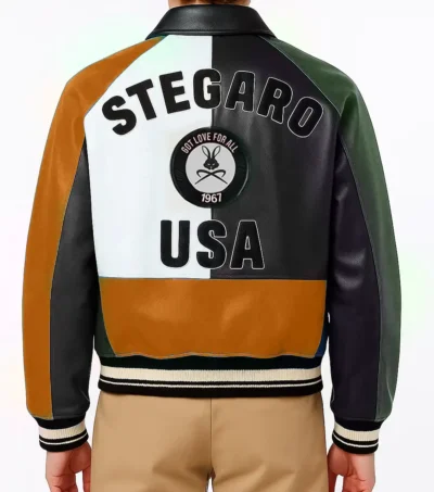 Multicolor Bomber Leather Green Jacket Back
