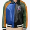 Multicolor Bomber Leather Green Jacket Front