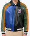 Multicolor Bomber Leather Green Jacket Front