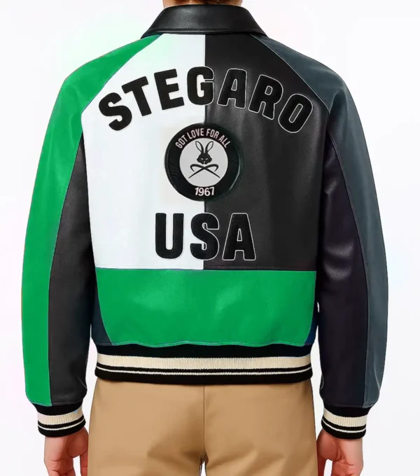 Multicolor Bomber Leather Jacket Back Look