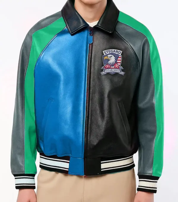 Multicolor Bomber Leather Jacket Front